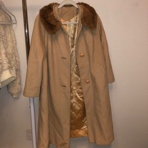 100% cashmere vintage real fur coat silk lining